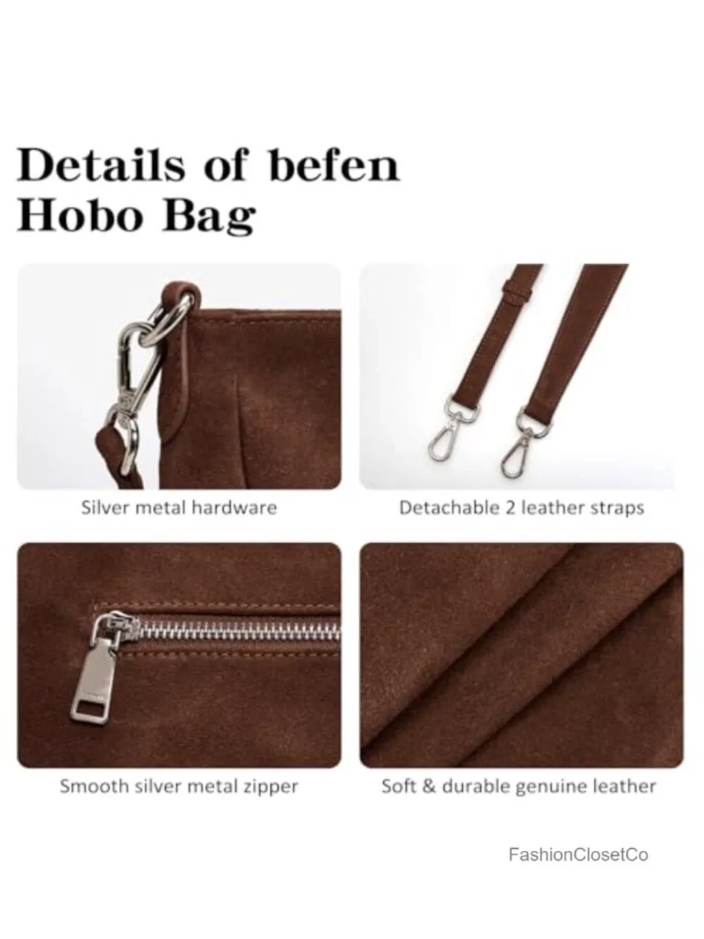 Suede Leather Hobo Bag with Adjustable Straps Crossbody Purse